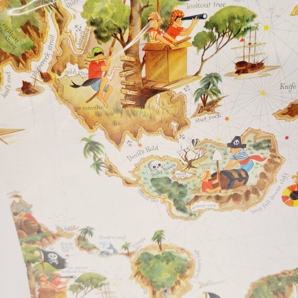 Vtg Hallmark Boy Birthday Kid Pirates Island Treasure Gift Wrapping Paper Crafts - Picture 3 of 5